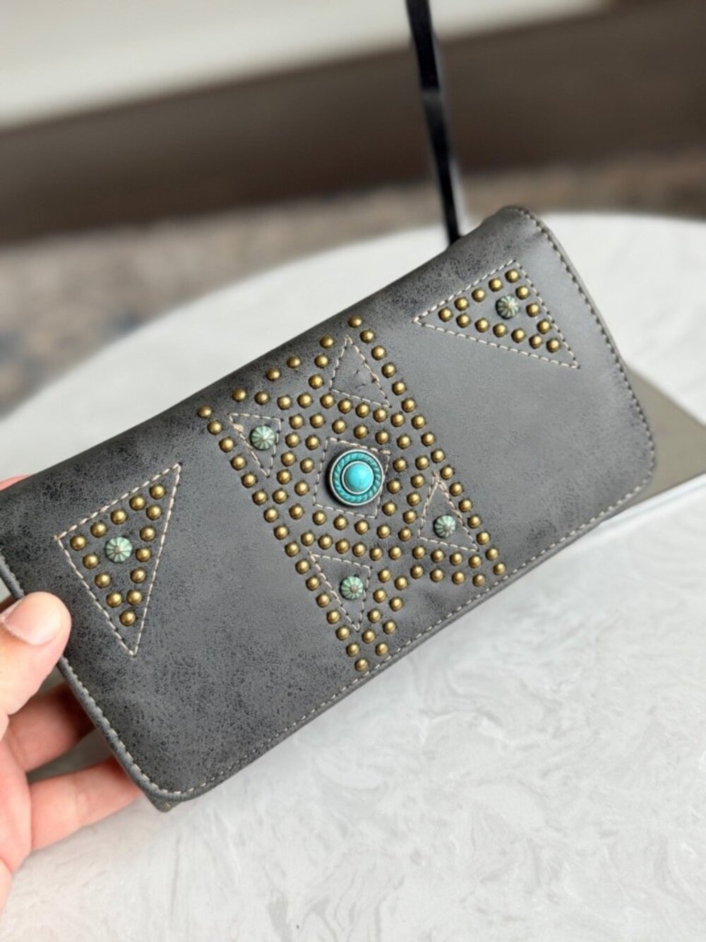 American Bling by Montana West Black Studded Wallet/ Crossbody- New with Defect